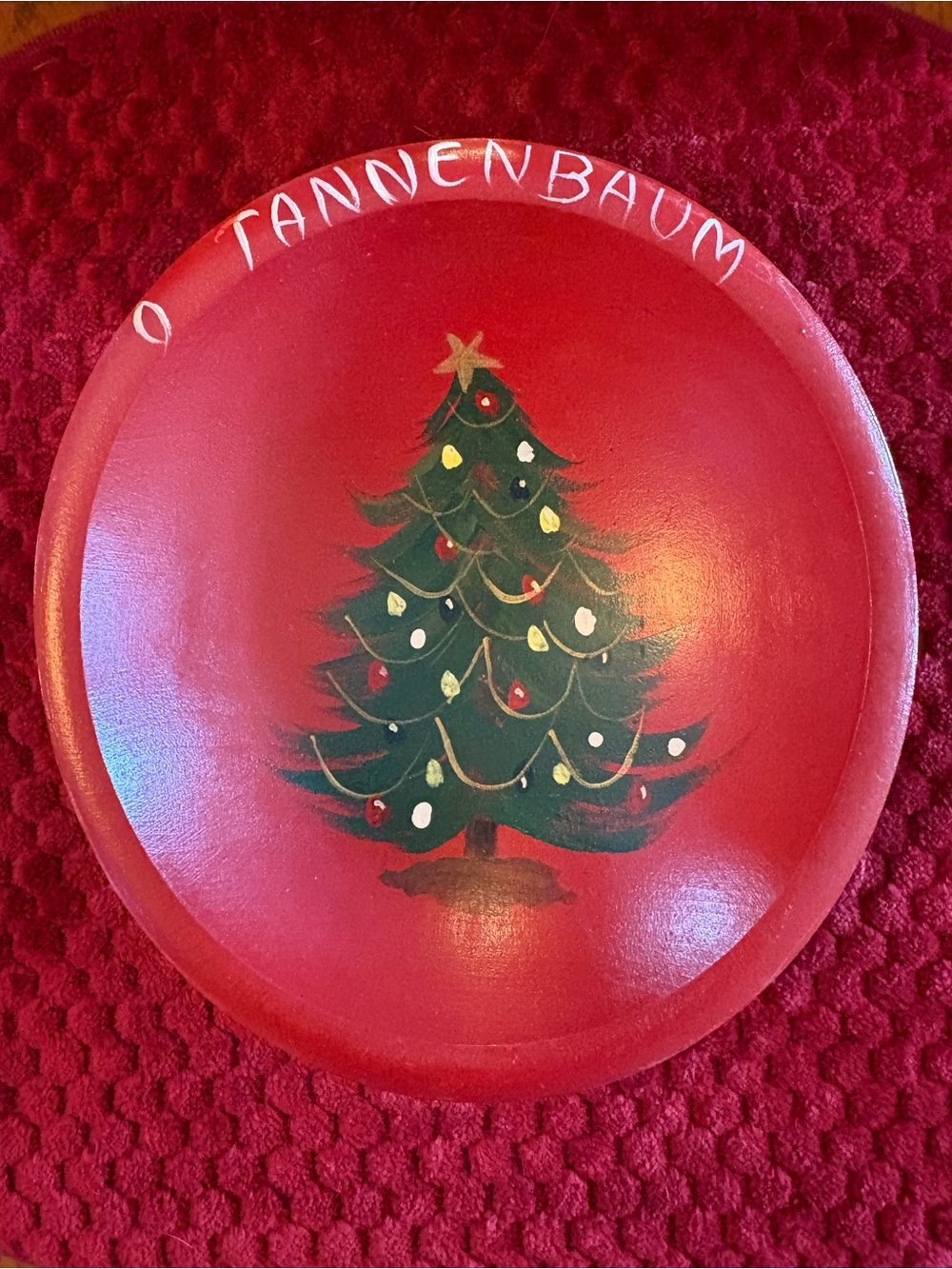 Weston Bowl Mill Tannenbaum Hand Painted Christmas Tree Wooden Bowl 8” Red USA